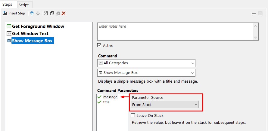 Steps Example 1 - Show Message Box (message)